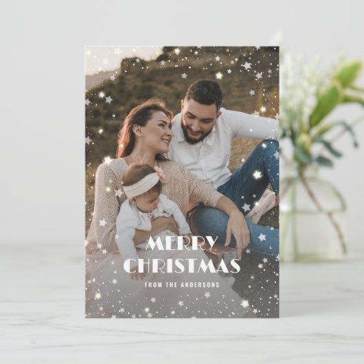 Cartes Pour Fêtes Annuelles Black White Plaid Photo Neige Joyeux Noël (Debout devant)