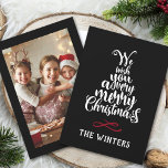 Cartes Pour Fêtes Annuelles Black White Red Christmas Tree Letting Photo<br><div class="desc">COULEUR MODIFIABLE | Message de vacances en forme d'arbre de Noël avec votre photo à l'arrière. Pour une personnalisation plus avancée de cette conception,  veuillez cliquer sur "BLUE DESIGN TOOL" ci-dessus !</div>