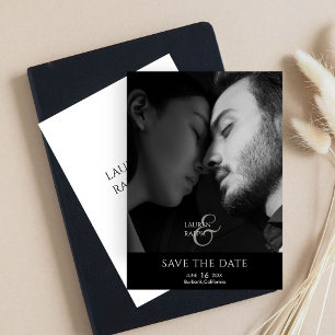 Cartes Pour Fêtes Annuelles Black & White Script Photo Wedding Enregistrer La 