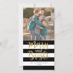 Cartes Pour Fêtes Annuelles Black & White Stripe "Merry & Bright" Photo de Xma