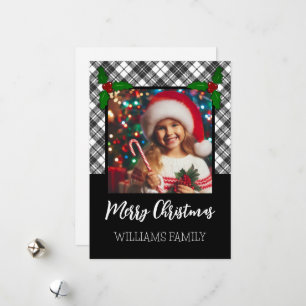 Cartes Pour Fêtes Annuelles Black white tartan plaid hiver photo de Noël
