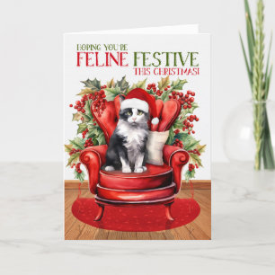 Cartes Pour Fêtes Annuelles Black White Tuxedo Noël Chat FELINE Festive
