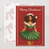 Cartes Pour Fêtes Annuelles Black Woman Curly-Haired Santa Beauty (Devant / Derrière)