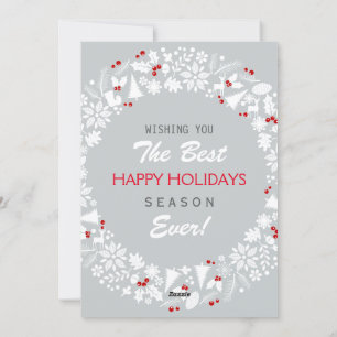 Cartes Pour Fêtes Annuelles Blanc et gris clair couronne de Noël Joyeuses vaca