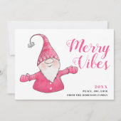 Cartes Pour Fêtes Annuelles Blanc et rose mignon Gnome Joyeux Vibes Noël (Devant)