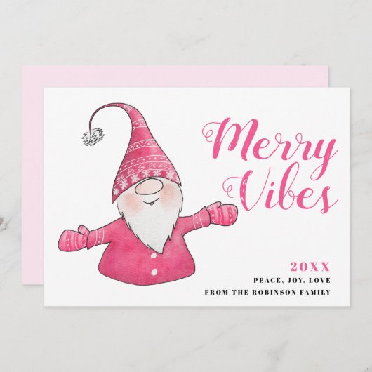 Cartes Pour Fêtes Annuelles Blanc et rose mignon Gnome Joyeux Vibes Noël (Devant / Derrière)
