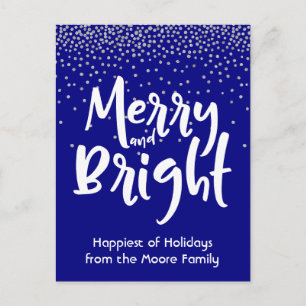 Cartes Pour Fêtes Annuelles Blanc Joyeux et Lumineux sur Fond Nuit et Confetti