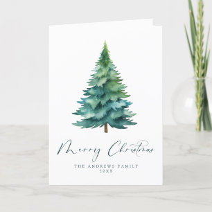 Cartes Pour Fêtes Annuelles Blanc Joyeux Noël Aquarelle Arbre non photo