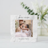 Cartes Pour Fêtes Annuelles Blanc marbre | Joyeux Noël avec photo (Debout devant)