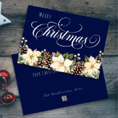 Cartes Pour Fêtes Annuelles Blanc Noël Poinsettia bleu