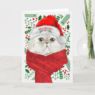 Cartes Pour Fêtes Annuelles Blanc Perisan Chat Santa Hat Meowy Noël