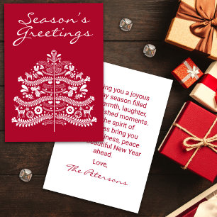 Cartes Pour Fêtes Annuelles Blanc sur arbre de Noël scandinave rouge