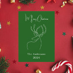 Cartes Pour Fêtes Annuelles Blanc vert rennes abstraits Noël moderne<br><div class="desc">Arrière - plan vert,  et un renne blanc abstrait d'une ligne. Personnalisez et ajoutez un nom et une année. Texte : Joyeux Noël. Retour : ajoutez votre note et vos noms.</div>