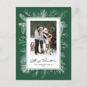 Cartes Pour Fêtes Annuelles Blanc Vintage Botanique Forêt Cadre Vert Photo