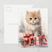 Cartes Pour Fêtes Annuelles Blancs mignons et chaton orange Noël (Devant / Derrière)