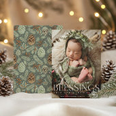 Cartes Pour Fêtes Annuelles Blessant Élégant Photo Verdure Bébé 1er Noël