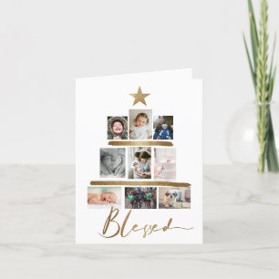 Cartes Pour Fêtes Annuelles Blessé Gold Script Christmas Tree Photo Collage