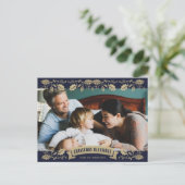 Cartes Pour Fêtes Annuelles Blessures de Noël Bleu Photo chrétienne (Debout devant)