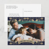 Cartes Pour Fêtes Annuelles Blessures de Noël Bleu Photo chrétienne (Devant / Derrière)