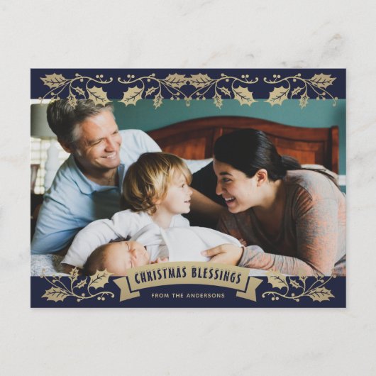 Cartes Pour Fêtes Annuelles Blessures de Noël Bleu Photo chrétienne (Devant)