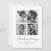 Cartes Pour Fêtes Annuelles Blessures de Noël Script bleu photo multiple (Devant)