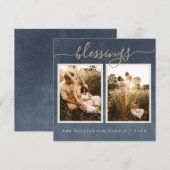 Cartes Pour Fêtes Annuelles Blessures d'or Bleu foncé Noël (Devant / Derrière)