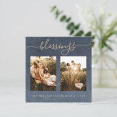 Cartes Pour Fêtes Annuelles Blessures d'or Bleu foncé Noël (Debout devant)