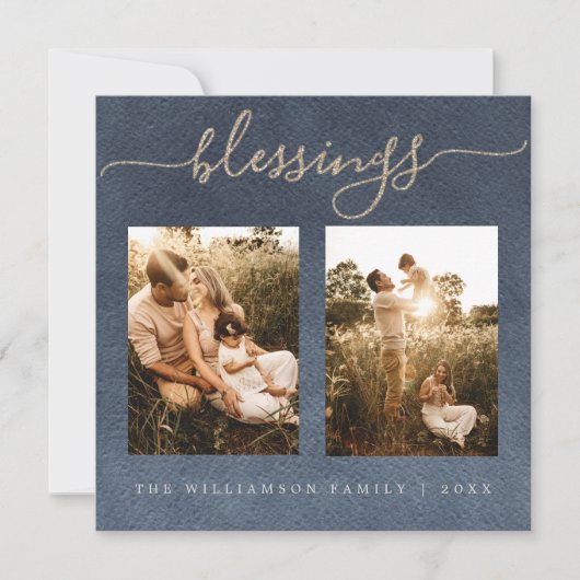 Cartes Pour Fêtes Annuelles Blessures d'or Bleu foncé Noël (Devant)