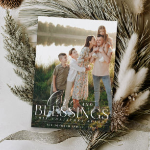 Cartes Pour Fêtes Annuelles Blessures élégantes Script Photo Verdure Noël