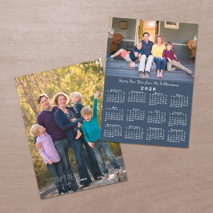 Cartes Pour Fêtes Annuelles Bleu 2026 Calendrier 2 Photos personnalisées Bonne
