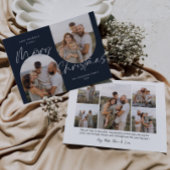 Cartes Pour Fêtes Annuelles Bleu 2 Arc Photos Moderne Élégant Script Noël