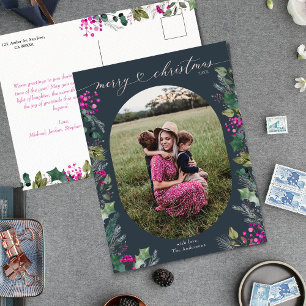 Cartes Pour Fêtes Annuelles Bleu Aquarelle Feuillage 1 Photo Noël