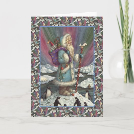 Cartes Pour Fêtes Annuelles BLEU BELSNICKLE, NORTHERN LIGHTS & PENGUINS Verse (Devant)