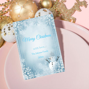 Cartes Pour Fêtes Annuelles Bleu & Blanc Frosty Élégant Noël