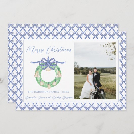 Cartes Pour Fêtes Annuelles Bleu Bow Coastal Christmas Grandmillenium Photo (Devant / Derrière)