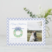 Cartes Pour Fêtes Annuelles Bleu Bow Coastal Christmas Grandmillenium Photo (Debout devant)