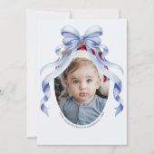 Cartes Pour Fêtes Annuelles Bleu Bow Oval Photo Noël (Devant)