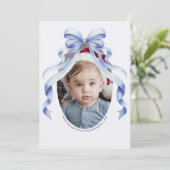 Cartes Pour Fêtes Annuelles Bleu Bow Oval Photo Noël (Debout devant)