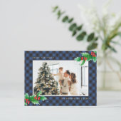 Cartes Pour Fêtes Annuelles Bleu Buffalo Aquarelle Plaid Photo Noël (Debout devant)