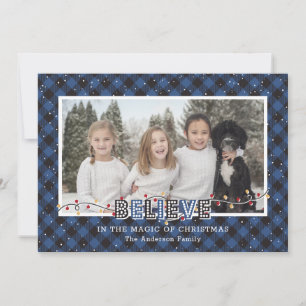 Cartes Pour Fêtes Annuelles Bleu Buffalo Plaid Neige Croire Photo