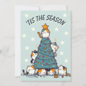 Cartes Pour Fêtes Annuelles Bleu 'C'est la saison chat calico arbre de Noël (Devant)