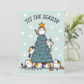 Cartes Pour Fêtes Annuelles Bleu 'C'est la saison chat calico arbre de Noël (Debout devant)