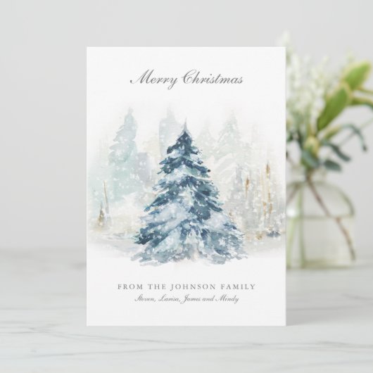 Cartes Pour Fêtes Annuelles Bleu clair Pastel Noël neige d'hiver (Debout devant)