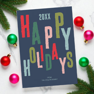 Cartes Pour Fêtes Annuelles Bleu Colorful Festive Joyeux Fêtes Noël