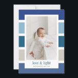 Cartes Pour Fêtes Annuelles Bleu Couleur bloc Amour et lumière Joyeux Hanoukka<br><div class="desc">Heureux Hanoukka ! Envoyez vos salutations de vacances à votre famille et à vos amis avec cette carte Hanoukka moderne et classique. Il présente des bandes de blocs de couleurs en bleu et gris. Personnalisez en ajoutant une photo,  vos noms,  votre message et d'autres détails.</div>