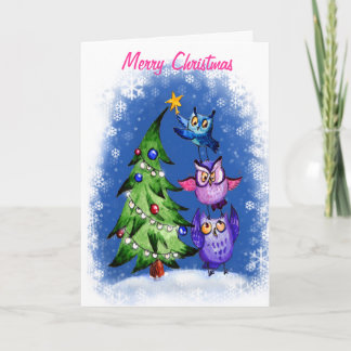 Cartes Pour Fêtes Annuelles Bleu de Noël du ` s de hibou