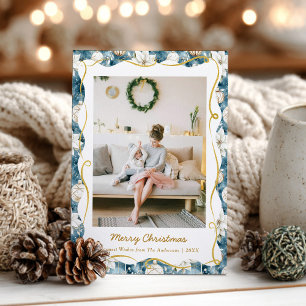Cartes Pour Fêtes Annuelles Bleu de Noël et Motif d'or 1 Photo