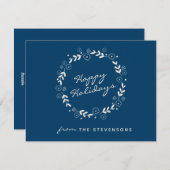 Cartes Pour Fêtes Annuelles Bleu élégant Joyeux Vacances Floral Simple Personn (Devant / Derrière)