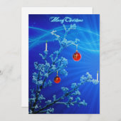 Cartes Pour Fêtes Annuelles Bleu Elegant Neige Balls Arbre Joyeux Noël (Devant / Derrière)