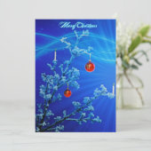 Cartes Pour Fêtes Annuelles Bleu Elegant Neige Balls Arbre Joyeux Noël (Debout devant)